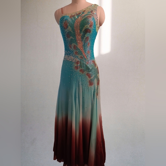 Elegant Blue and Brown Women's Smooth Ballroom Dress - Picture 6 of 6